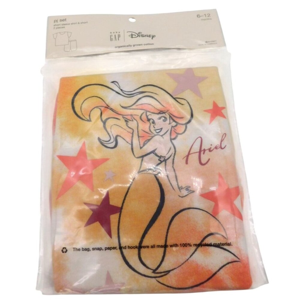 SEALED Disney Baby Gap Little Mermaid Ariel Cotton 2 Piece Short PJs 6 - 12 Mo